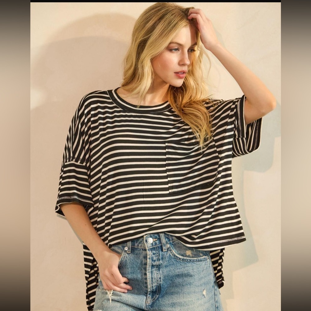 Boho Striped Black and White Tunic Tops